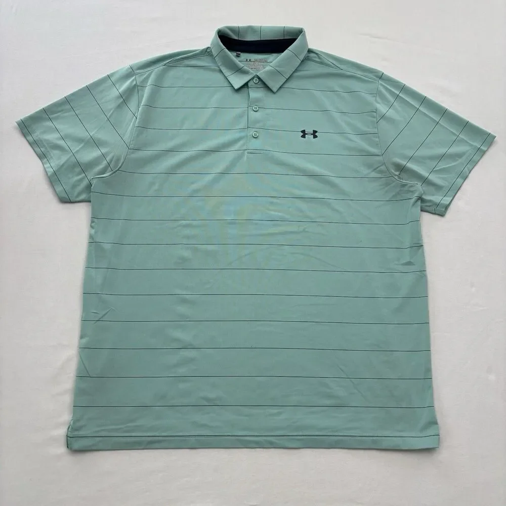 Under Armour Polo Shirt Mens 2XL The Playoff Polo Teal Striped Loose fit Golf